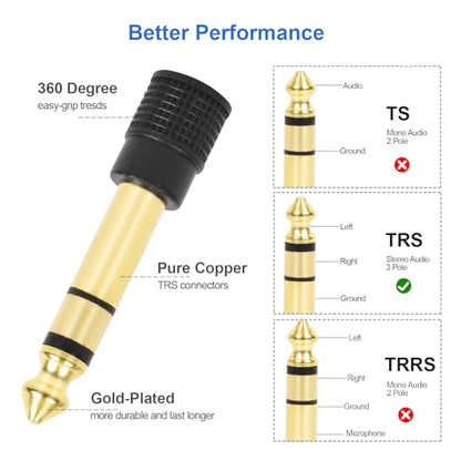 Aqdocvf 4‑Pack 3.5mm to 1/4" Adapter, Upgrade Headphone Jack Adapter | 1/4" to 3.5mm Stereo Headphone Adapter Gold‑Plated for Aux Cable, Headphones, Piano, Drums, Amp Adapters - color: Copper Gold-plated