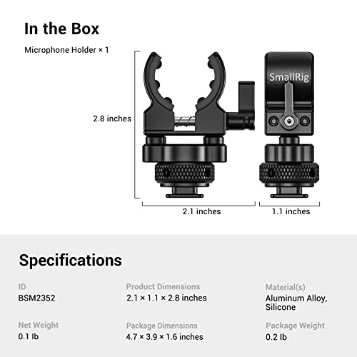 SmallRig Shotgun Microphone Holder (Cold Shoe), Built-in Soft Silicone, Bumps and Noises Absorption BSM2352