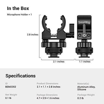 SmallRig Shotgun Microphone Holder (Cold Shoe), Built-in Soft Silicone, Bumps and Noises Absorption BSM2352