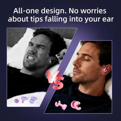 Noise Cancelling Ear Plugs Sleep 50dB NRR Side Sleep Small Ear | ultra soft silicone, reusable one-piece design, 4 sizes included, portable case - color: Pink