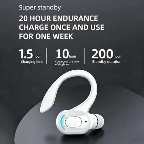 Wireless Headset Business Headphones,Waterproof Hanging Single Ear Earbuds,Mono Wireless Headset Noise Cancelling Sports Wireless Earpiece with Mic for Smart Phones (White) - color: White