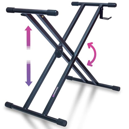 Liquid Stands Piano Keyboard Stand X Style Adjustable Portable Heavy Duty | Fits 54 61 88 Key Electric Compatibility, Double Braced Foldable Frame, Digital Music Table for Kids and Adults - color: Black X-Style