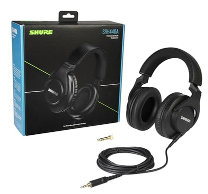 Shure SRH440A Over-Ear Wired Studio Headphones for Recording | Studio-grade closed-back headphones with enhanced frequency response and a collapsible design for monitoring - size: 3.25, style: Gen 2