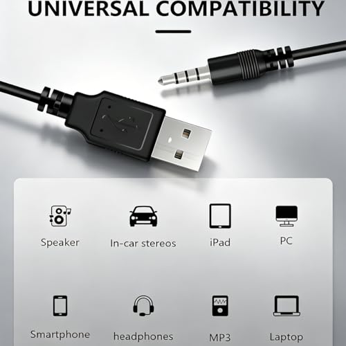 3.5mm USBCharging Audio Cable 3.3FT,AUX Audio Jack toUSB Male Charging CableAdapter,Compatible withHeadphones,Speakers,VoiceRecorders,MP3 Players,and Other Devices with a3.5mm Port