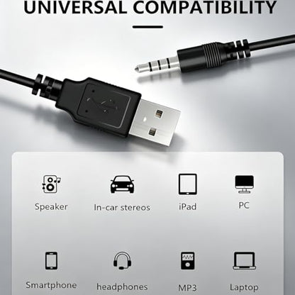 3.5mm USBCharging Audio Cable 3.3FT,AUX Audio Jack toUSB Male Charging CableAdapter,Compatible withHeadphones,Speakers,VoiceRecorders,MP3 Players,and Other Devices with a3.5mm Port