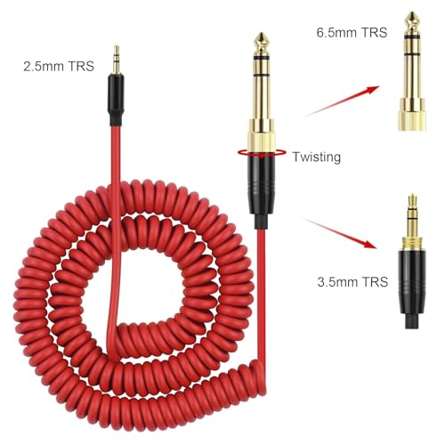QC45 Coiled Audio Cable,Replacement Audio Cable Cord Compatible with Bose QC45/QC35/QC35 II/NC700 Headphones,2.5mm to 3.5mm(1/8") Extension Wire with 6.35mm(1/4") 6-16ft (Red) - color: Red