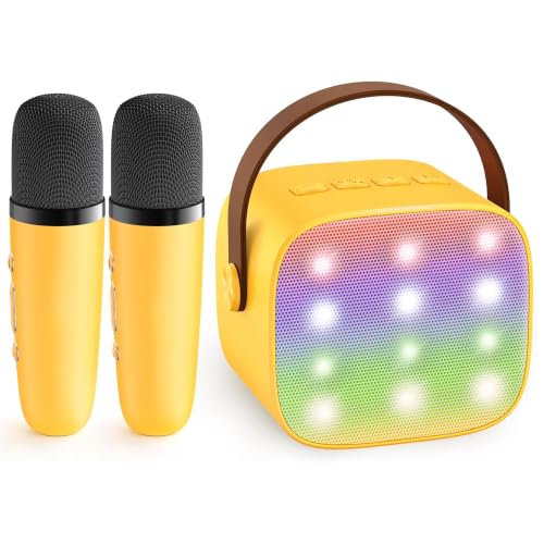 YLL Mini Karaoke Machine for Kids Adults, Portable Bluetooth Speaker with 2 Wireless Microphones, Birthday Gifts Toys for Girls Boys Ages 3, 4, 5, 6, 7, 8, 9,10,11,12+ Years Old Toddler (Yellow) | Portable Bluetooth Mini Speaker with 2 Wireless Microphone