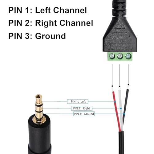 Poyiccot 3.5mm Screw Terminal Connector Cable, 3.5mm(1/8inch) Stereo Audio Balanced Male Jack to AV 3 Pin Screw Terminal Adapter Cable 30cm(1/8inch TRS)