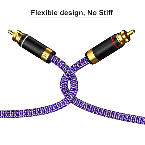 2 RCA to 2 RCA Audio Cable Heavy Duty 24K Gold-Plated Pure Copper Shell Oxygen-Free Copper for Home Theater HDTV Amplifiers Hi-Fi Systems Speakers - Purple Top Series (3.2FT/1m) - size: 3.2 ft