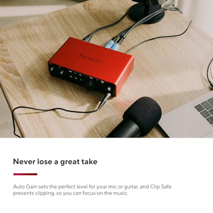 Focusrite Scarlett 2i2 4th Gen USB Audio Interface for Recording, Songwriting, Streaming and Podcasting — High-Fidelity, Studio Quality Recording, and All the Software You Need to Record | 2 Mic Preamps, 2 Hi-Z Instrument Inputs, 24-Bit/192kHz, 120dB Dyna