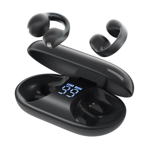 TALIX Open Ear Clip-On Wireless Bluetooth 6.0 Earbuds X7, Black | Ultra-Light 4.8g, LED Battery Display, Clear Sound, Bluetooth 6.0, Dual-Device Switching, IPX4 Sweatproof, Touch Control - color: Black