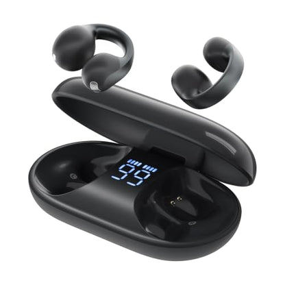 TALIX Open Ear Clip-On Wireless Bluetooth 6.0 Earbuds X7, Black | Ultra-Light 4.8g, LED Battery Display, Clear Sound, Bluetooth 6.0, Dual-Device Switching, IPX4 Sweatproof, Touch Control - color: Black