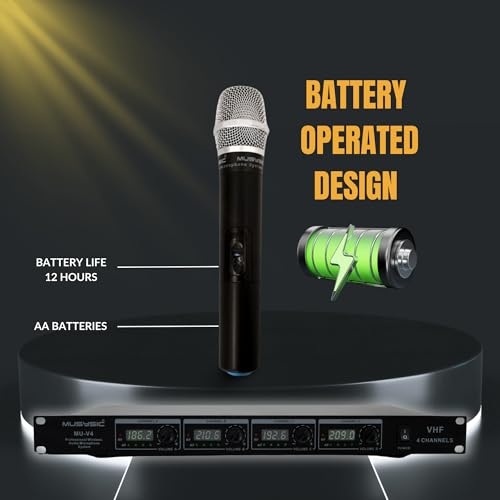 MUSYSIC Professional VHF Wireless Microphones, Handheld Dynamic Mic System - size: 4 handheld