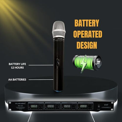 MUSYSIC Professional VHF Wireless Microphones, Handheld Dynamic Mic System - size: 4 handheld