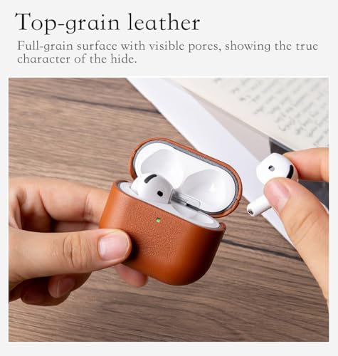 Envelop Series for AirPods 4th Generation Leather Case Cover - Brown | Hand-crafted Case Fully Wrapped in Top Grain Leather; Soft Microfiber Inner Lining; Wireless Charging Compatible - color: Brown, size: Envelop Series