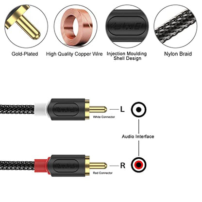 J&D RCA Audio Cable, Audiowave Series 2 RCA Male to Male Stereo Audio Cable for Home Theater, HDTV, Gaming Consoles, Hi-Fi Systems - Gold Plated Connecter, Nylon Braid (3 Feet) - size: 3 Feet