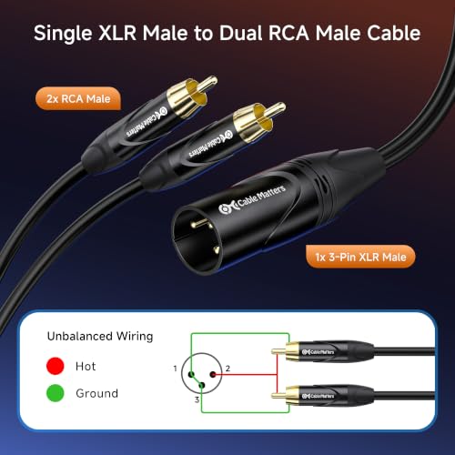 Cable Matters Dual RCA to XLR Stereo Audio Splitter Cable, 6ft - size: 6 Feet