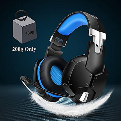 Gaming Headset for PS4 Xbox One PC PS5,Over Ear Wired Gaming Headphones with Microphone Noise Cancelling,Flip-to-Mute,Bass Surround Sound,Lightweight,Soft Memory Earmuffs,Black Blue