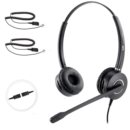 VT Telephone-Headset Microphone Noise-Cancelling Headphone QD - Quick Disconnect Call Center Headset with RJ09 Cables Compatible with Polycom,Yealink,Grandstream,Snom,Fanvil,Mitel Phones (Binaural) - size: Binaural