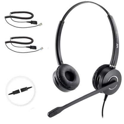 VT Telephone-Headset Microphone Noise-Cancelling Headphone QD - Quick Disconnect Call Center Headset with RJ09 Cables Compatible with Polycom,Yealink,Grandstream,Snom,Fanvil,Mitel Phones (Binaural) - size: Binaural