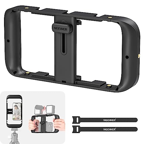 NEEWER Smartphone Video Rig, Phone Video Stabilizer Grip Vlogging Cage with Cold Shoe Tripod Mount, Phone Rig for Videomaker Film Maker Video grapher Compatible with iPhone Samsung and More, A104 | Cold Shoe, 1/4 Inch Thread, Video Recording Film Rig, Com