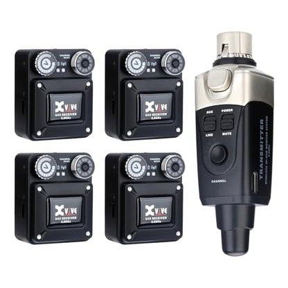 Xvive U45R4 Wireless in Ear Monitor System 5.8ghz IEM System 1 Transmitter and 4 Bodypack Receiver, Black - color: U45R4 BLACK