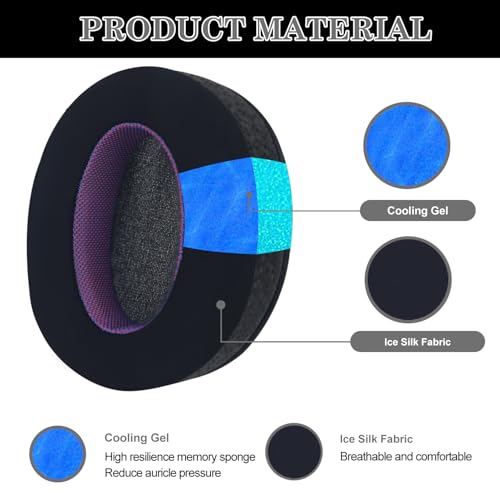 Aiivioll Ear Pads for Sony WH-CH700N/WH-CH710N/WH-CH720N/ZX770BN Headphones, Replacement Earpads with Ice Silk Cloth and Memory Foam, Ice Feel Gel Ear Cushions (Black Purple/Print) - color: Black Purple/Print