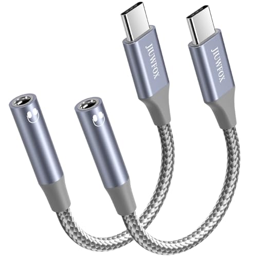 JIUWFOX USB C to 3.5mm Headphone Jack Adapter, (2Pack) USB-C to Aux Audio Dongle Adapter Cord Compatible with iPhone 17/17 Pro/17 Pro Max/16 Pro/16 Pro Max, Galaxy S25 S24 S23 A56 A55 A17 A16