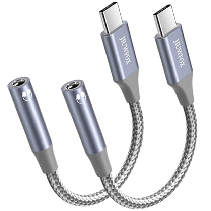 JIUWFOX USB C to 3.5mm Headphone Jack Adapter, (2Pack) USB-C to Aux Audio Dongle Adapter Cord Compatible with iPhone 17/17 Pro/17 Pro Max/16 Pro/16 Pro Max, Galaxy S25 S24 S23 A56 A55 A17 A16
