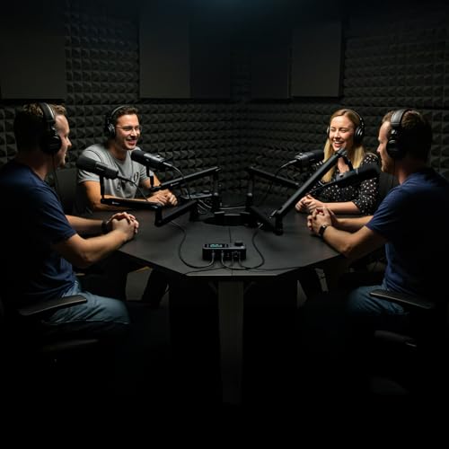 NearStream PodKit Quad Podcast Equipment Bundle for Group Podcast/Stream | Audio Setup with 4 Podcast Microphones, 2 Audio Interfaces, 4 Mic Boom Arms, 4 XLR Microphone Cables - style: PodKit Quad