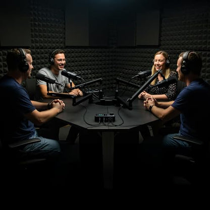 NearStream PodKit Quad Podcast Equipment Bundle for Group Podcast/Stream | Audio Setup with 4 Podcast Microphones, 2 Audio Interfaces, 4 Mic Boom Arms, 4 XLR Microphone Cables - style: PodKit Quad