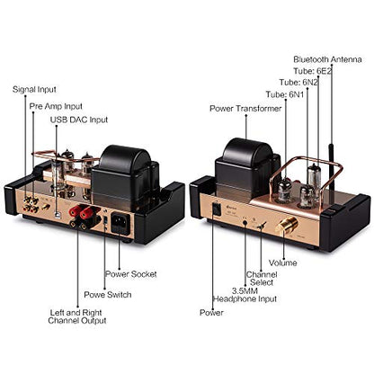 Dared MP-5BT a Stereo Vacuum Tube Integrated Amplifier,Hybrid Amplifier, Bluetooth Connection,USB/DAC Input, Headphone Output, Pre Output,25Wx2,with Tubes 6N1*1,6N2*1,6E2*1, AC110V and AC230V Optional