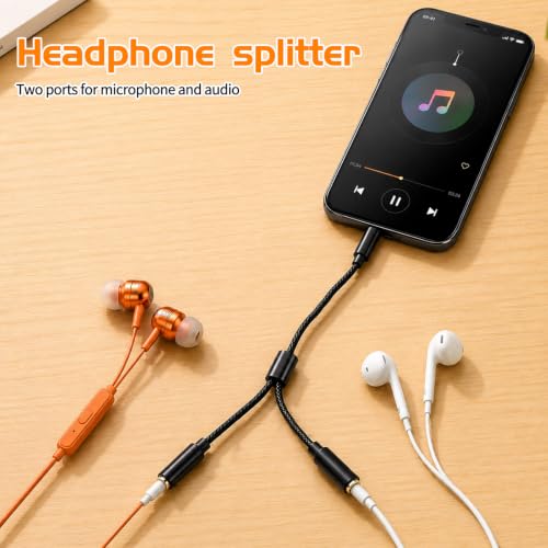 2PCS 3.5mm Headphone Splitter for 2 Headphones, Y Audio Splitter | Tough Braided Nylon Extension Cable, 3.5mm TRS Aux Jack Cable 1 in 2 out Headset Splitters for Phone/Tablet/Laptop/PC/MP3