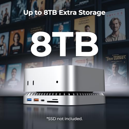GIISSMO Mac mini M4 Dock with 4K@60 HDMI, 8TB M.2 NVMe SSD Enclosure, Mac mini Hub & Stand for Mac mini M4 and M4 Pro 2024 (10G USB A/C, 5G USB A*2, USB-C Charge, SD/TF, Audio) - color: White