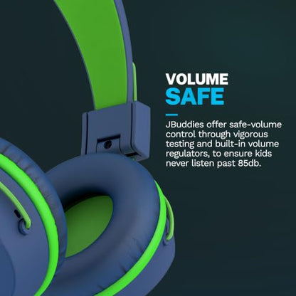 JLab JBuddies Studio Kids on-Ear Wired Headphones with mic, Volume Limiter, Folding, Adjustable, Noise Isolation, Blue/Green - color: Blue/Green, size: Headphones