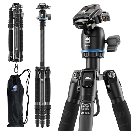 SIRUI AM-025K+KS-5 Carbon Fiber Travel Tripod, Ball Head, 55.1" | 360° Pan, Quick Release Plate, Lightweight, Compact, DSLR, Mirrorless Camera, Travel, Outdoor Photography - style: 55.1" Compact Tripod