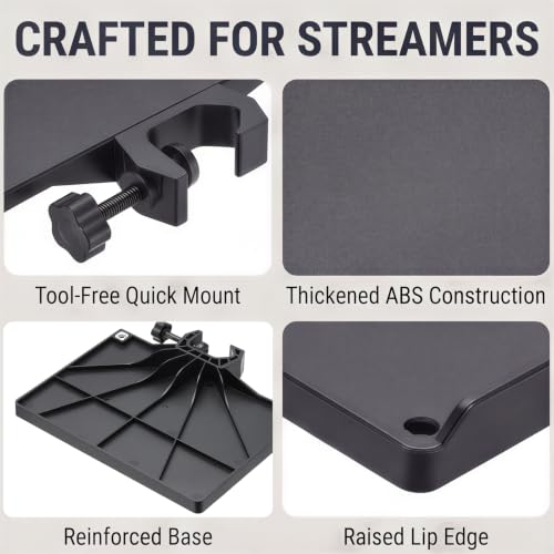 Microphone Stand Tray 7.9x5.5in Microphone Stand Plastic Tray Black | Bubble Bag ABS Plastic Adjustable Clamp-On for Live Streaming Concert Karaoke
