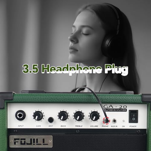 Fojill 20W Watt Electric Guitar Amplifier Amp Practice Small Portable Travel Mini Amp with 3.5 Headphone Jack Aux Distortion Gain Treble Bass Volume (Geen, 20W) - color: Green