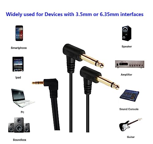 3.5mm to 6.35mm Splitter Audio Cable, 90 Degree 1/8 TRS Stereo Male to Dual 1/4 Mono TS Male Right Angle Y Audio Cable (30cm/1 Feet) - color: 30cm/1 Feet
