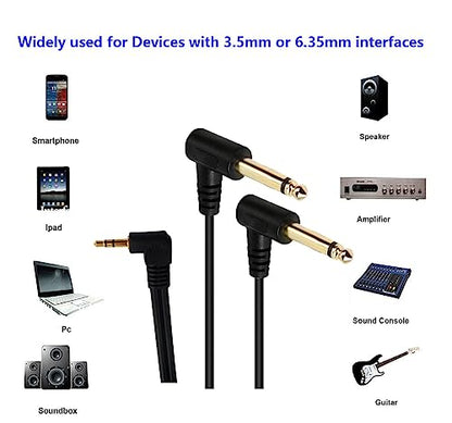 3.5mm to 6.35mm Splitter Audio Cable, 90 Degree 1/8 TRS Stereo Male to Dual 1/4 Mono TS Male Right Angle Y Audio Cable (30cm/1 Feet) - color: 30cm/1 Feet