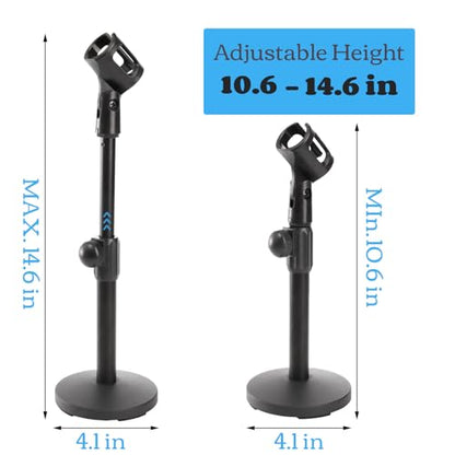 2 Pcs Microphone Stand Desktop, Adjustable Table Mic Stand with Mic Clip and 5/8" Male to 3/8" Female Screw Adapter, Heavy Base, Compatible with Most Mics (Pack of 2) - size: style 1 (Pack of 2)
