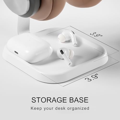 Headphone Stand, Curved Headset Stand with Storage Tray, Gaming Headset Holder for AirPods Max, AirPods Max 2, AirPods, AirPods Pro, Beats, Bose, Sony and More (White) - color: White