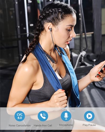 NANAMI Earbuds, Update Bluetooth Wireless Headphones, IPX7 Waterproof, in-Ear Earphones with Mic, Magnetic Neckband, HiFi Stereo Deep Bass Noise Cancellation Headsets,18 Hours Playtime for Gym,Sports - color: Black with red
