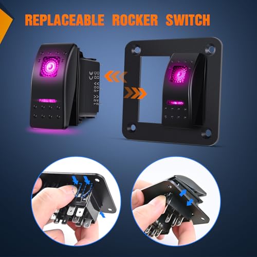 Nilight 2 Gang Rocker Switch Panel w/Purple LED Light 5Pin On Off Pre-Wired | Aluminum Toggle Switches Waterproof for 12V/24V Cars Marine Boats ATVs Trailers RV Trucks - color: Purple, size: 2 Gang