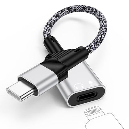 USB C to Lightning Headphone Audio Adapter for iPhone 17e 17 Air Pro Max Air 16e 16 15 Pro Max Plus,iPad,MacBook, USB C Male to Lightning Female Earbuds Audio Adapter Earphone Converter (NO CHARGE) - color: Gray
