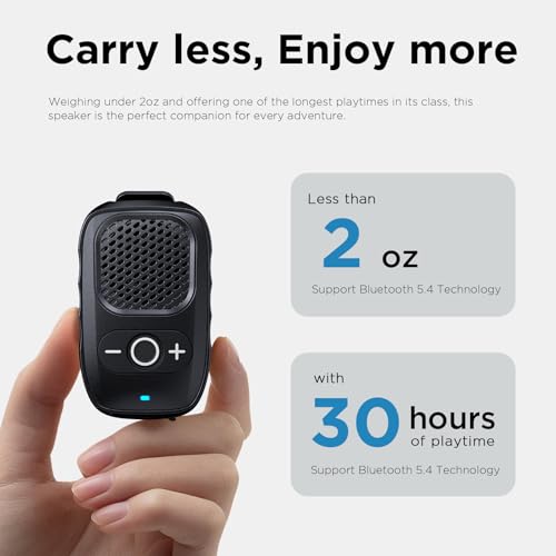 Wearable Bluetooth Speakers, Clip On Wireless Jobsite Speaker - Black | 30H Playtime, IPX6 Water-Resistant, Portable, Built-in Mic, Hands-Free Calls, Non-Magnet - color: Black