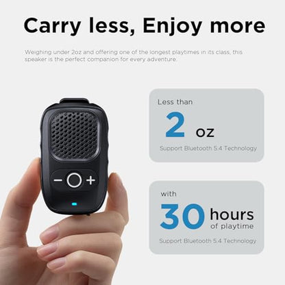 Wearable Bluetooth Speakers, Clip On Wireless Jobsite Speaker - Black | 30H Playtime, IPX6 Water-Resistant, Portable, Built-in Mic, Hands-Free Calls, Non-Magnet - color: Black