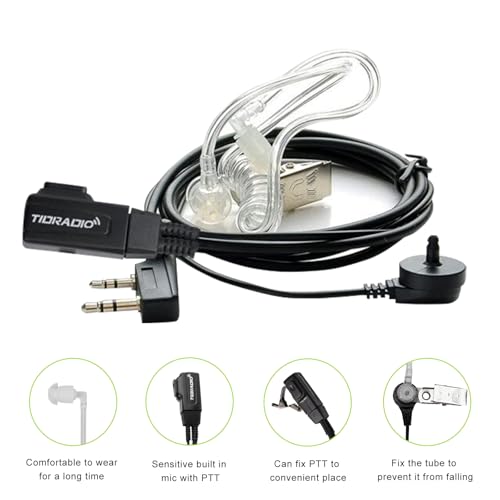 TIDRADIO Walkie Talkie Earpiece with Mic 2 Pin Acoustic Tube Headset TD-M8s TD-V2 TD-H3 TD-H8 H-777 RT21 RT22 RT68 Baofeng UV-5R Mini BF-F8HP 5RM UV-5G UV-32 DM-32 GM21 2 Way Radio-2 Pack - style: 2 Pack Acoustic Tube Earpiece