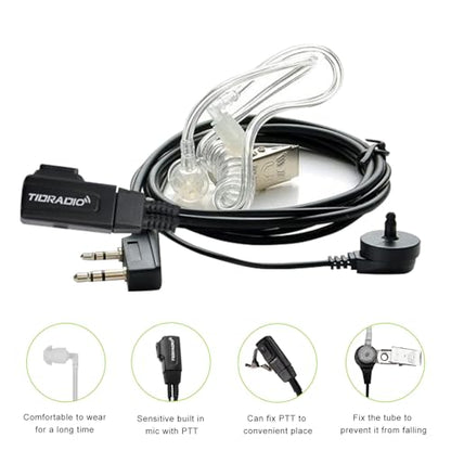 TIDRADIO Walkie Talkie Earpiece with Mic 2 Pin Acoustic Tube Headset TD-M8s TD-V2 TD-H3 TD-H8 H-777 RT21 RT22 RT68 Baofeng UV-5R Mini BF-F8HP 5RM UV-5G UV-32 DM-32 GM21 2 Way Radio-2 Pack - style: 2 Pack Acoustic Tube Earpiece