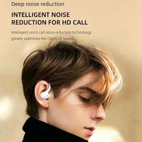 Wireless Headset Business Headphones,Waterproof Hanging Single Ear Earbuds,Mono Wireless Headset Noise Cancelling Sports Wireless Earpiece with Mic for Smart Phones (White) - color: White
